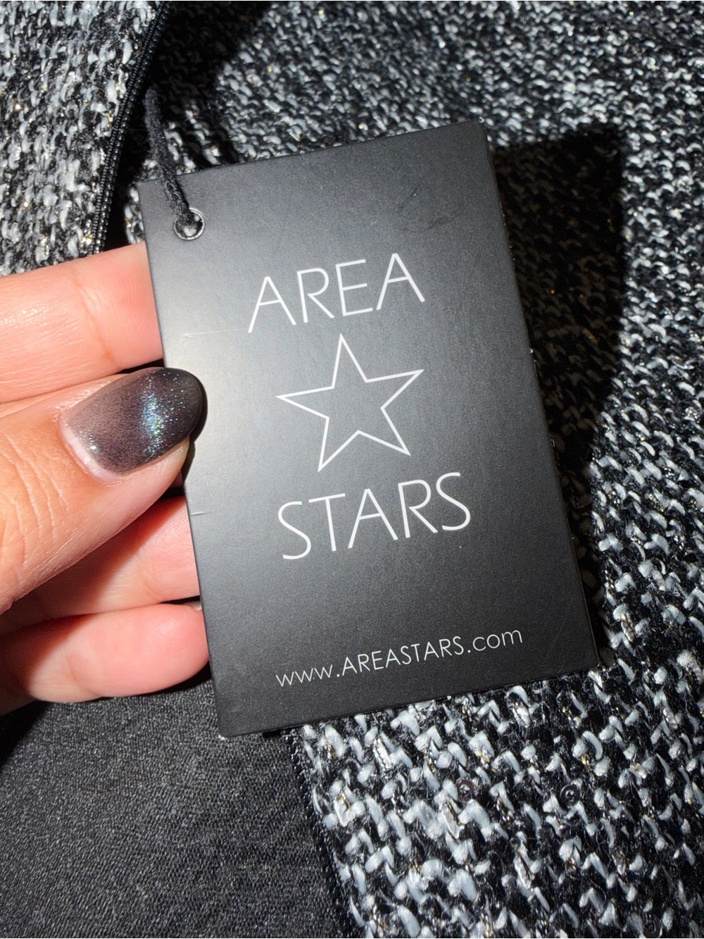 AREA STARS Tweed Shift Dress NWT Medium Black White Puff Sleeve Wool Blend